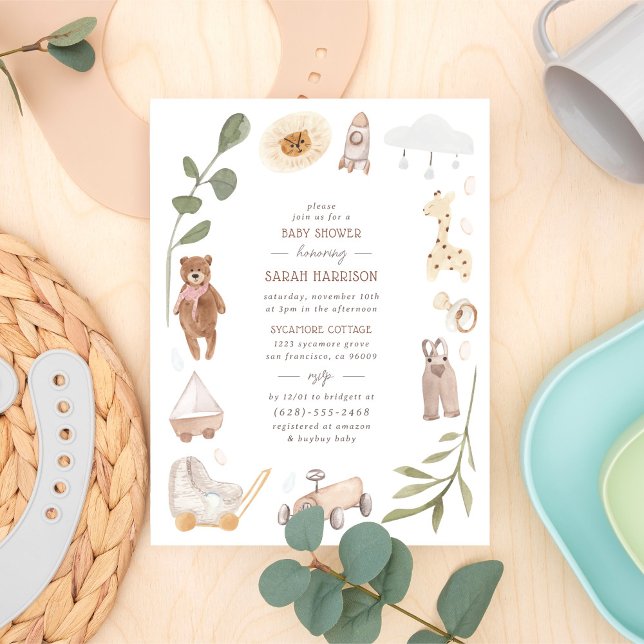 Invitation Carte Postale Délicat Baby shower Jouets de petits garçons peint (Créateur téléchargé)