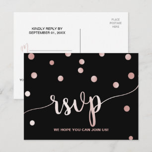 Invitation Carte Postale Demande de Chanson Confetti rose Gold & Black Glam