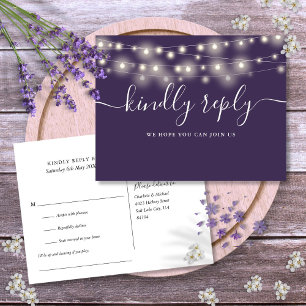 Invitation Carte Postale Demande de chanson et RSVP avec guirlandes violett