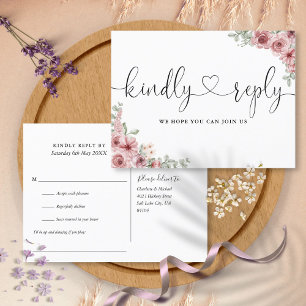 Invitation Carte Postale Demande de réponse de chanson de cœur floral Rose 