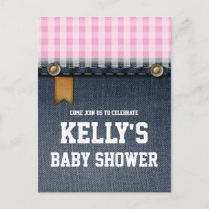 Invitation Carte Postale denim, jeans bleus, cowboy, shower bébé western