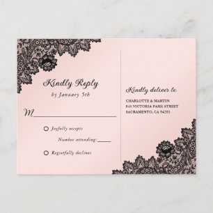 Invitation Carte Postale Dentelle florale noire et noire Mariage rustique R