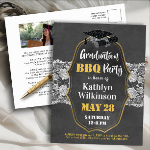 Invitation Carte Postale Dentelle florale Vintage rustique BBQ
