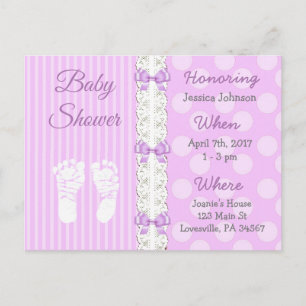 Invitation Carte Postale Dentelle violette et Baby shower de la fille de la
