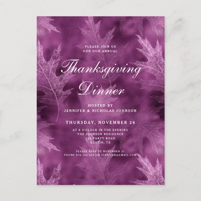Invitation Carte Postale Départ D'Automne Moderne Thanksgiving Dîner (Devant)