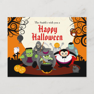 Invitation Carte Postale Dessin amusant Halloween monster costume groupe de