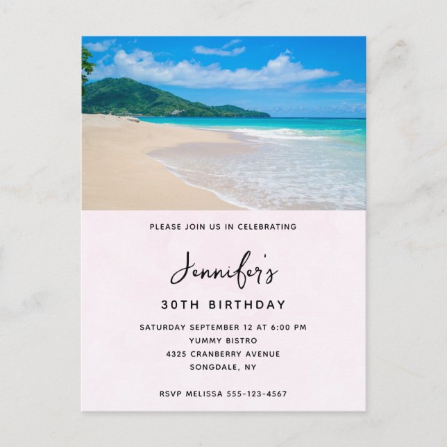 Invitation Carte Postale Destination Tropicale Plage Scénique Anniversaire (Devant)