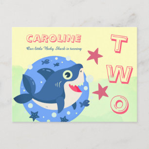 Invitation Carte Postale Deuxième anniversaire bébé requin mignon océan jau