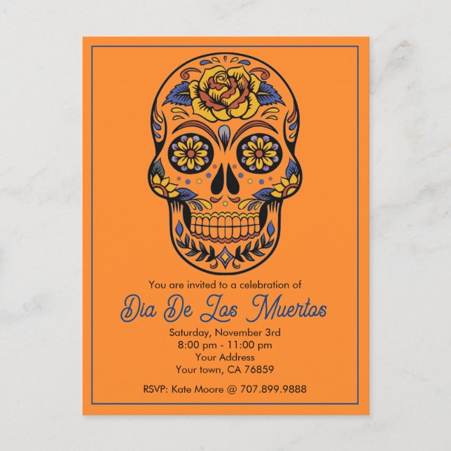 Invitation Carte Postale Dia De Los Muertos Sugar Skull Party (Devant)