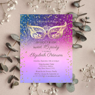 Invitation Carte Postale Diamants masqués Cool Parties scintillant douce 16
