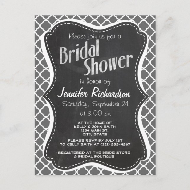 Invitation Carte Postale Dim Grey Quatrefoil ; aspect tableau de bord (Devant)