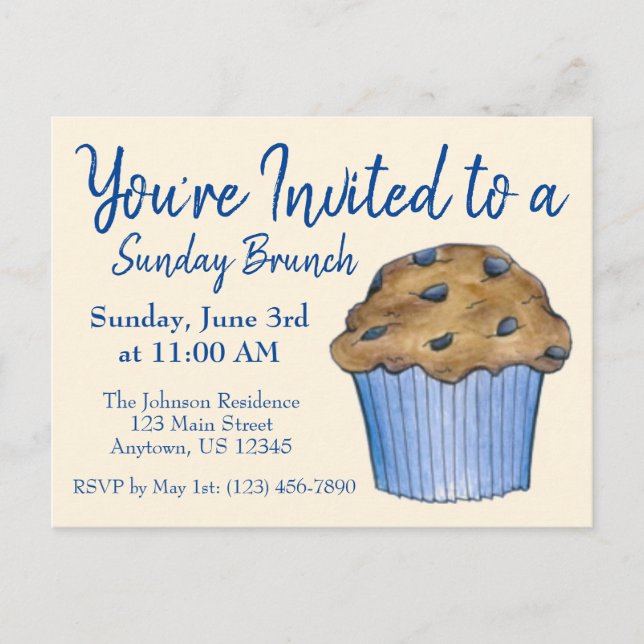 Invitation Carte Postale Dimanche Petit-déjeuner Brunch Party Blueberry Muf (Devant)