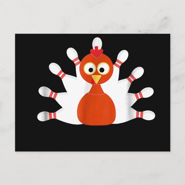 Invitation Carte Postale dinde sportive et quilles -  thanksgiving (Devant)