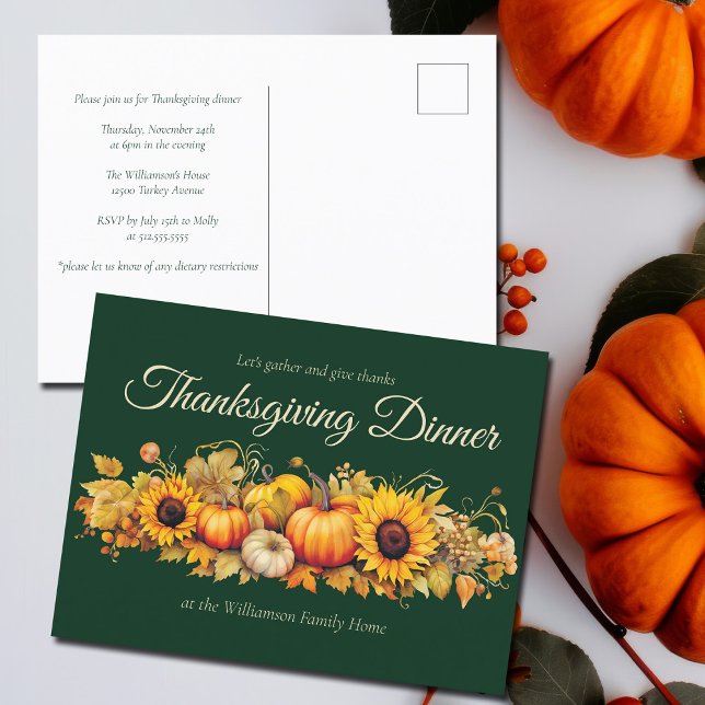 Invitation Carte Postale Dîner d'action de grâces personnalisé Citrouilles (Créateur téléchargé)