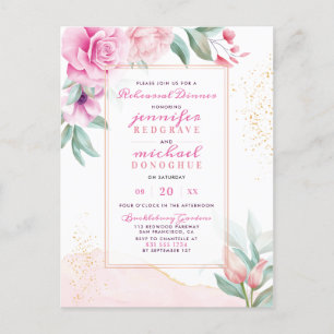 Invitation Carte Postale Dîner de répétition botanique Rose Chic Rose