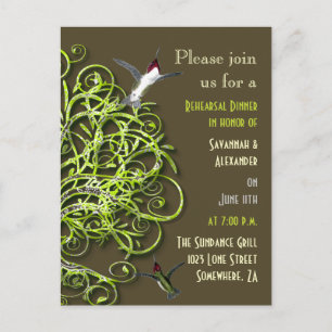 Invitation Carte Postale Dîner de répétition d'arbres chanté de colibris