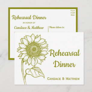 Invitation Carte Postale Dîner de répétition de fleurs vert de tournesol