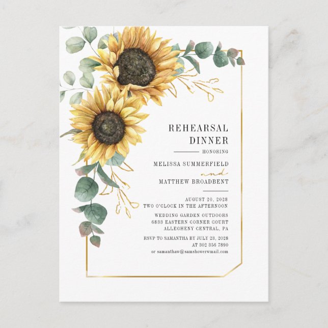 Invitation Carte Postale Dîner de répétition de tournesol Eucalyptus Greene (Devant)