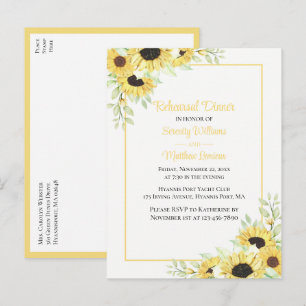 Invitation Carte Postale Dîner de répétition de tournesol jaune floral élég