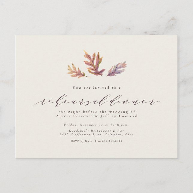 Invitation Carte Postale Dîner de répétition des feuilles d'automne (Devant)