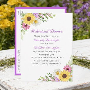 Invitation Carte Postale Dîner de répétition Floral Fleur sauvage Tournesol