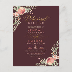Invitation Carte Postale Dîner de répétition Florale Rose douce