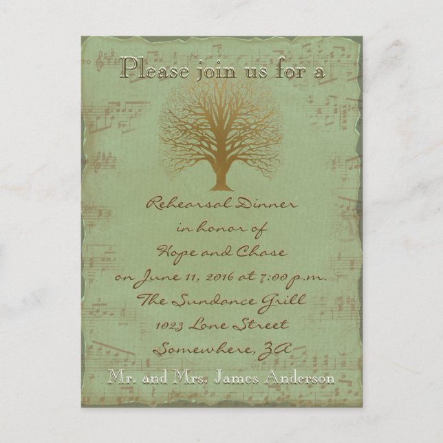 Invitation Carte Postale Dîner de répétition Golden Oak Tree (Devant)