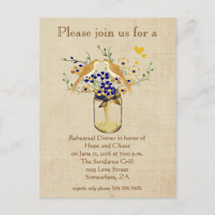 Invitation Carte Postale Dîner de répétition Mason Jar Wild Flower Insépara