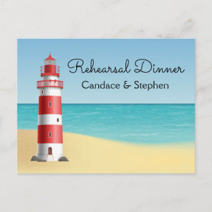 Invitation Carte Postale Dîner de répétition nautique Mariage plage phare