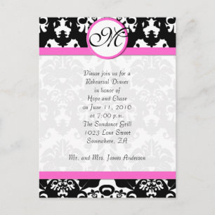 Invitation Carte Postale Dîner de répétition noir minet rose