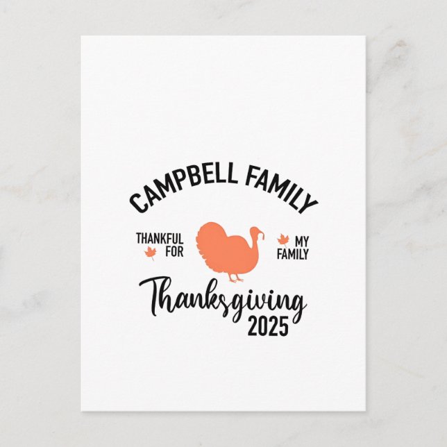 Invitation Carte Postale Dîner de Thanksgiving de la famille Crampbell 2025 (Devant)