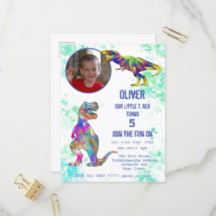 Invitation Carte Postale Dinosaur 5e anniversaire T Rex Boys Photo colorée