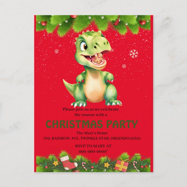 Invitation Carte Postale Dinosaur drôle manger pain d'épices biscuits Noël (Devant)