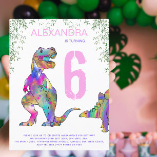Invitation Carte Postale Dinosaur Girls budget de fête d'anniversaire