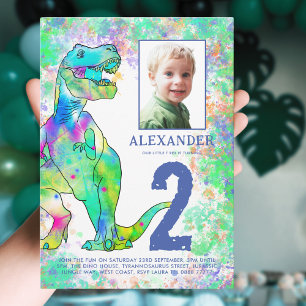 Invitation Carte Postale Dinosaure coloré Anniversaire de la fête Photo Bud