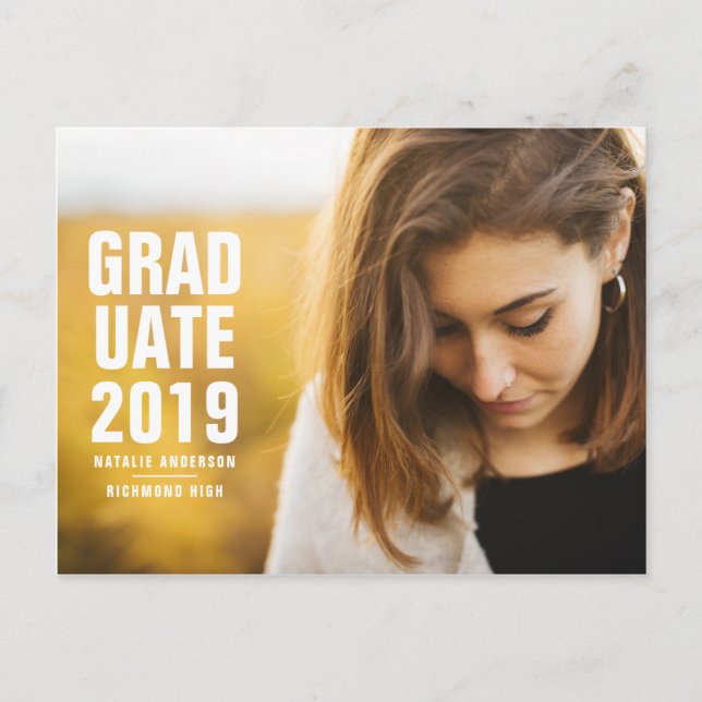 Invitation Carte Postale Diplômé audacieux moderne 2019 (Devant)