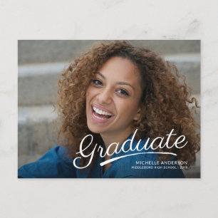 Invitation Carte Postale Diplômé - Brush photo intégrale Script 2 côtés