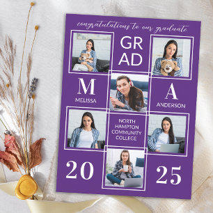 Invitation Carte Postale Diplômé moderne Custom 6 Photo Collage Graduation