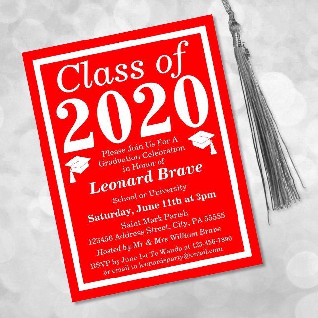 Invitation Carte Postale Diplômés 2024 Dégradé Rouge Blanc (Créateur téléchargé)