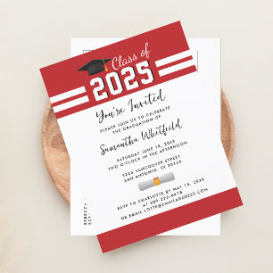 Invitation Carte Postale Diplômés Rouge Blanc Promotion 2026 Remise des dip