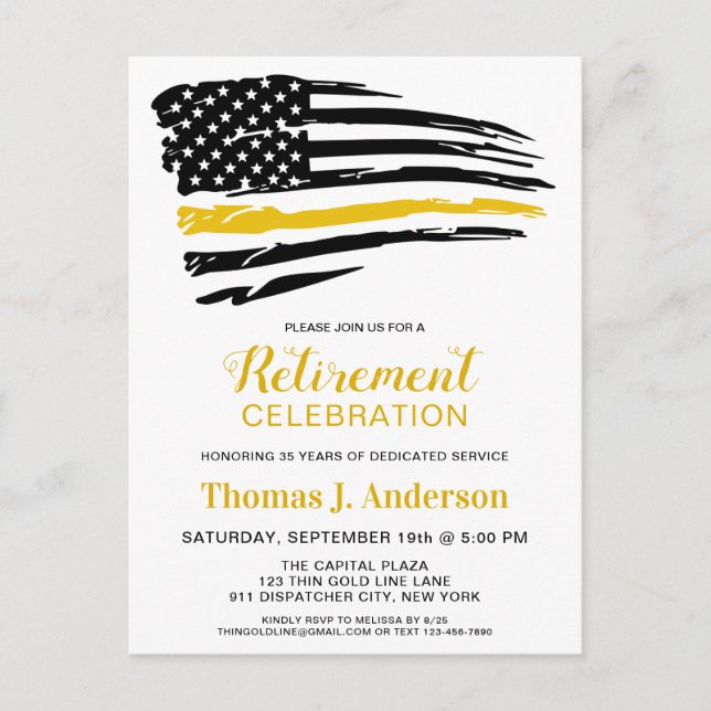 Invitation Carte Postale Dispatcher Thin Gold Line Retraite personnalisée (Devant)