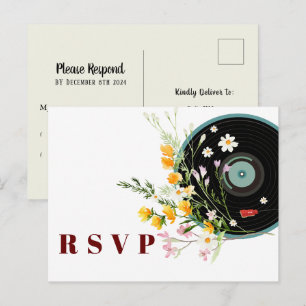 Invitation Carte Postale Disque vinyle, floral, Oldies Rustique, femmes RSV