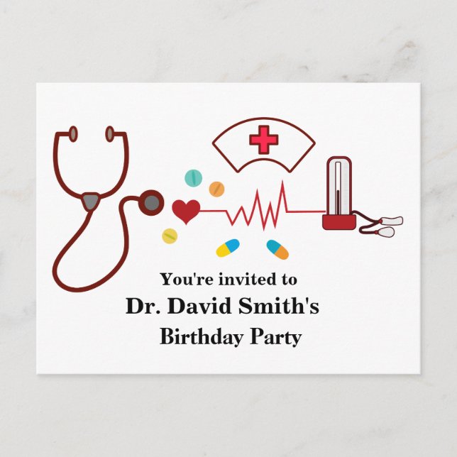 Invitation Carte Postale Docteur, infirmière, anniversaire médical (Devant)