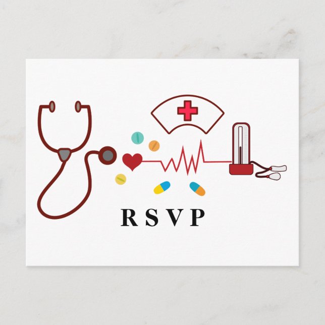 Invitation Carte Postale Docteur, Infirmière, Rsvp Médicale (Devant)