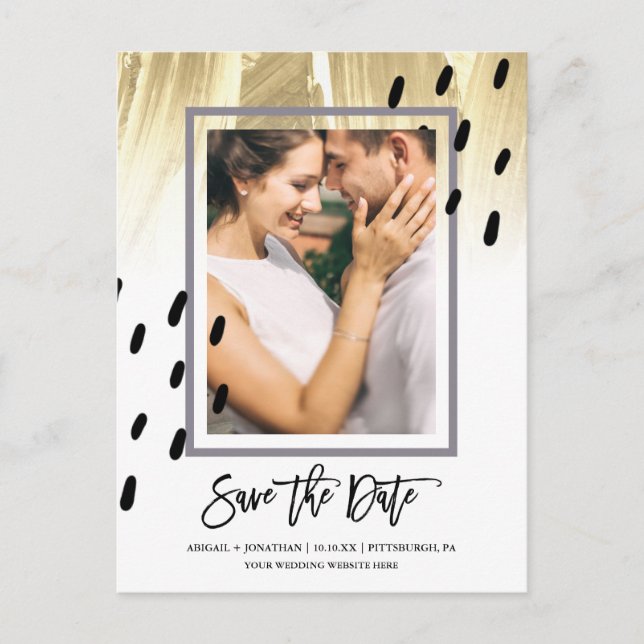 Invitation Carte Postale Dots modernes avec pointes de brosse Enregistrer l (Devant)