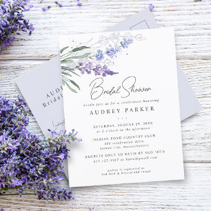 Invitation Carte Postale Douche de Mariée Aquarelle Fleurie Lavande Romanti