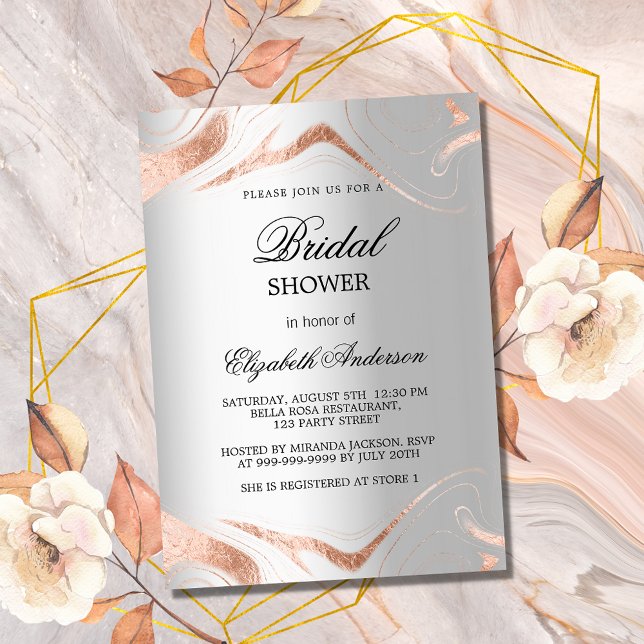 Invitation Carte Postale Douche nuptiale argent rose or marbre élégant (Créateur téléchargé)