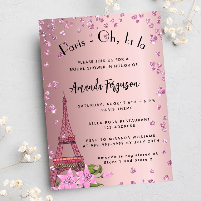 Invitation Carte Postale Douche nuptiale Paris Tour Eiffel rose (Créateur téléchargé)
