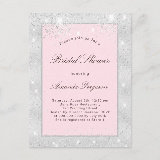 Invitation Carte Postale Douche nuptiale rose brillant parties scintillant  (Devant)