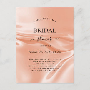 Invitation Carte Postale Douche nuptiale rose soie satinée or